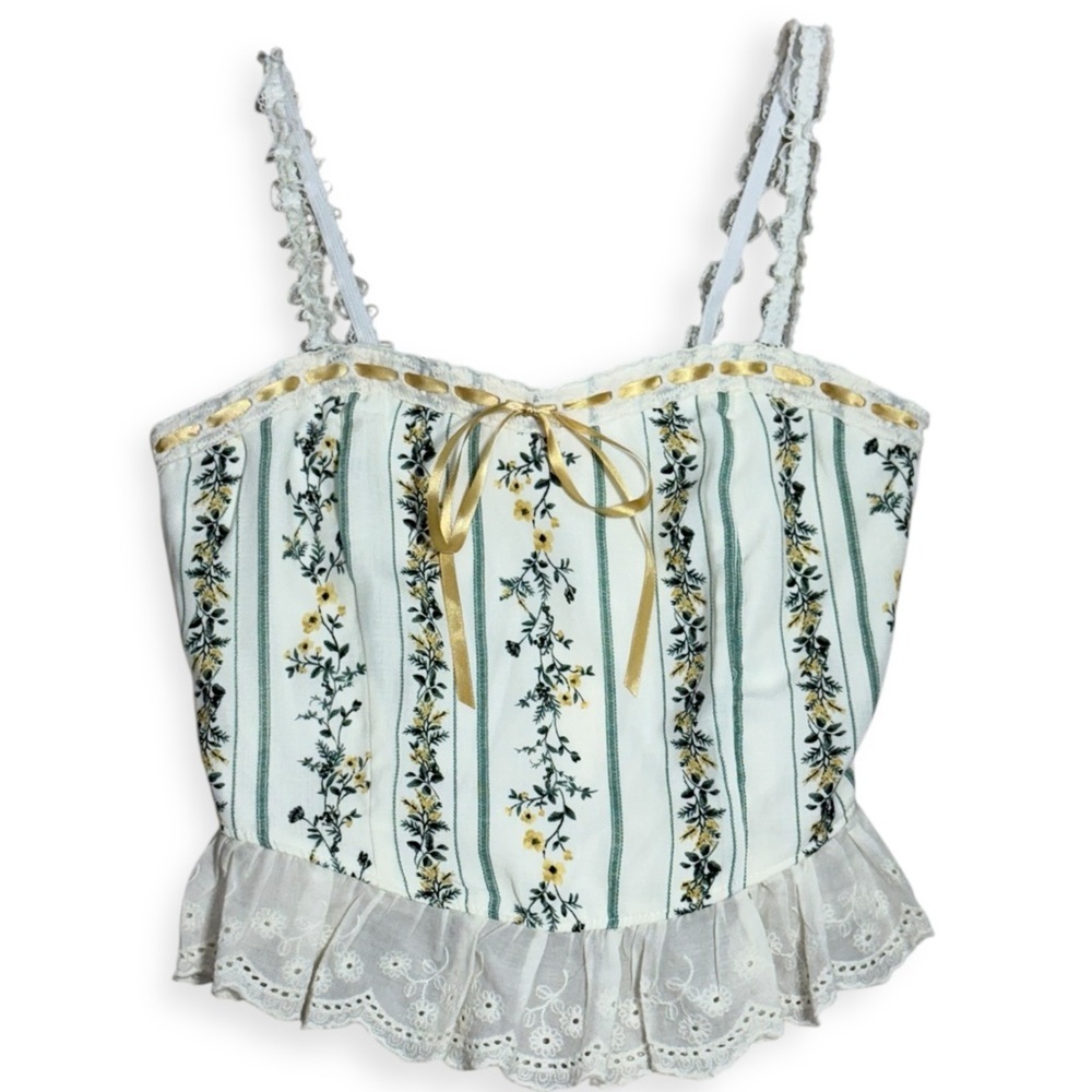 Thirty Thirty LA cottagecore floral corset cami tank with lace trim Size Small